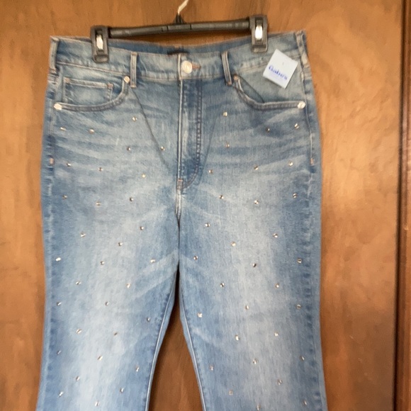 Express super high rise cropped flare jean w bling details size 14 - Picture 14 of 17